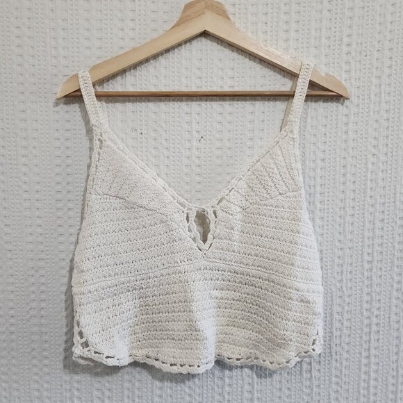 American Eagle Ivory Crochet Knit Crop Top Boho Festival Tank Women’s Size Large - Picture 2 of 11